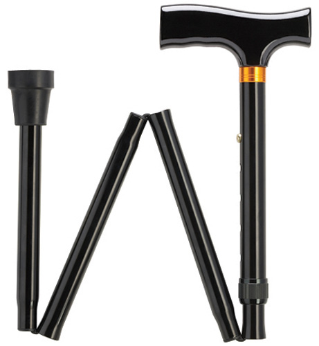 Adjustable folding cane with solid wood Fritz handle